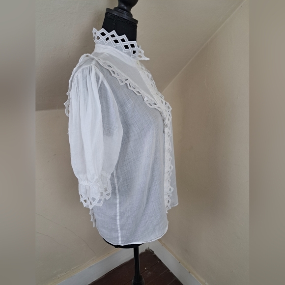 Frame Women's Embroidered High-Neck Short Sleeve Blouse Top Size S - Picture 5 of 13